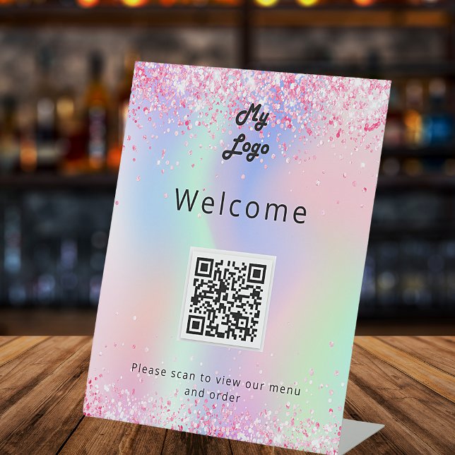 QR code holographic restaurant diner bar menu  Pedestal Sign (Creator Uploaded)
