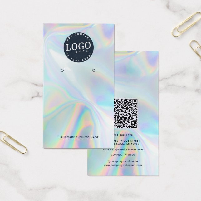 QR Code Holographic Socials Earrings Display Card (Office)