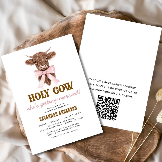 QR Code Holy Cow Western Cowgirl Bridal Shower  Invitation (Creator Uploaded)