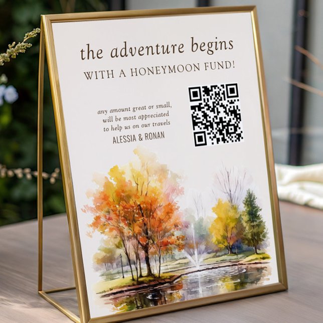 QR Code Honeymoon Fund Fall Lake Country Wedding Poster (QR Code honeymoon fund sign from the Fall Lake wedding collection by Darling & May)
