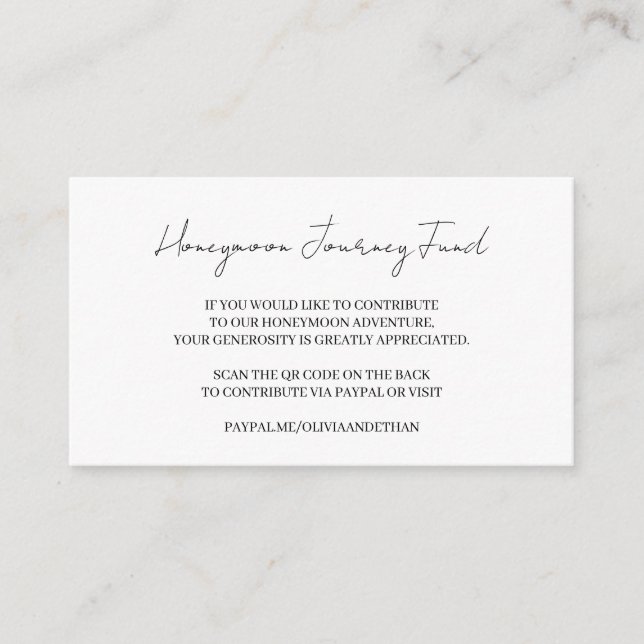 QR Code Honeymoon Fund Wedding Gift Card (Front)
