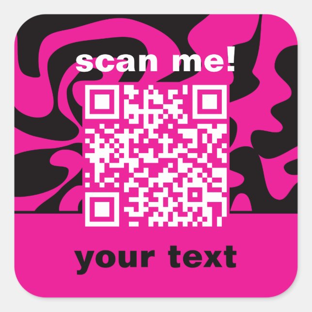QR Code Hot Pink Black and White Bright Modern Square Sticker (Front)