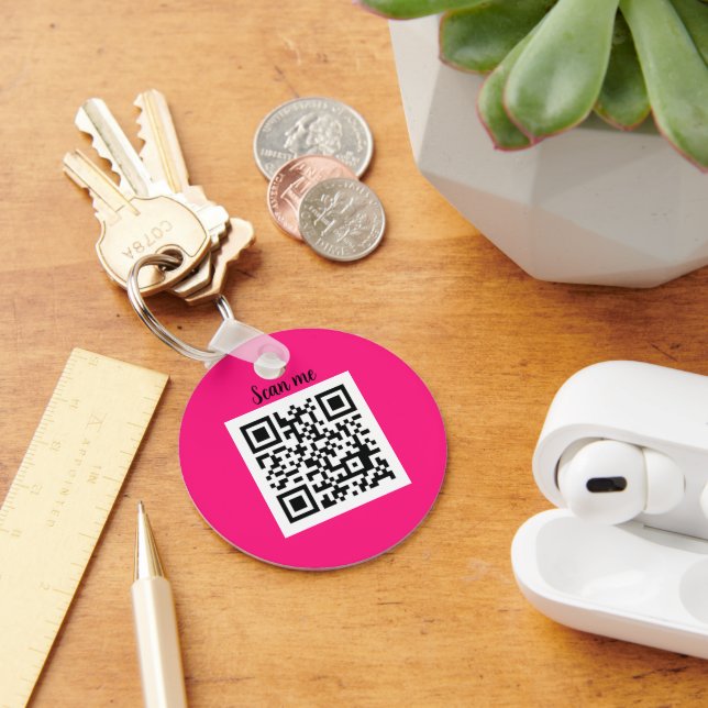 QR Code Hot Pink Elegant Business Company Key Ring (Desk)