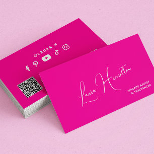 QR code hot pink modern beauty influencer Business Card