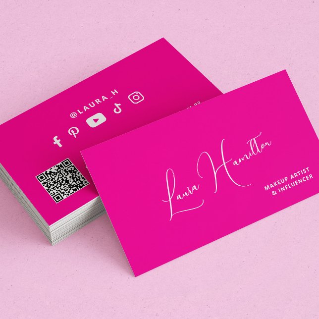 QR code hot pink modern beauty influencer  Business Card (Creator Uploaded)