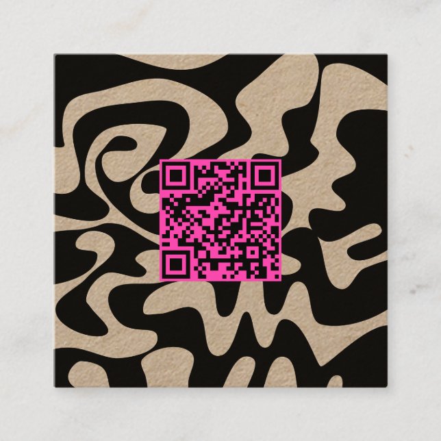 QR Code Hot Pink Retro Groovy Kraft Square Business Card (Front)