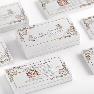 QR Code Housekeeping Professional Maid Floral Cute Business Card
