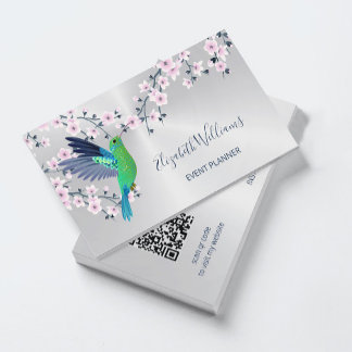 QR Code | Hummingbird Girly Shiny Business Card