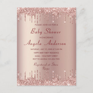 QR Code Info Rose Gold Baby Shower Invitation Card