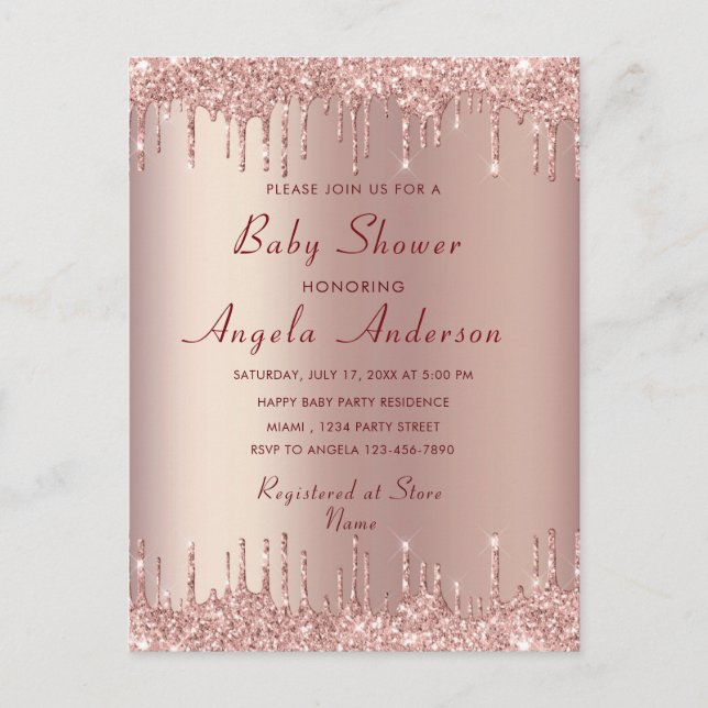QR Code Info Rose Gold Baby Shower Invitation Card (Front)