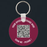 QR Code Info Your Message Surprise Keychain Gift<br><div class="desc">Choose Colors and Font - Your Special QR Code Info and Custom Text Personalized Modern Gift - Add Your QR Code - Image or Logo - photo / Text - Name or other info / message - Resize and Move or Remove / Add Elements - Image / Text with Customization...</div>