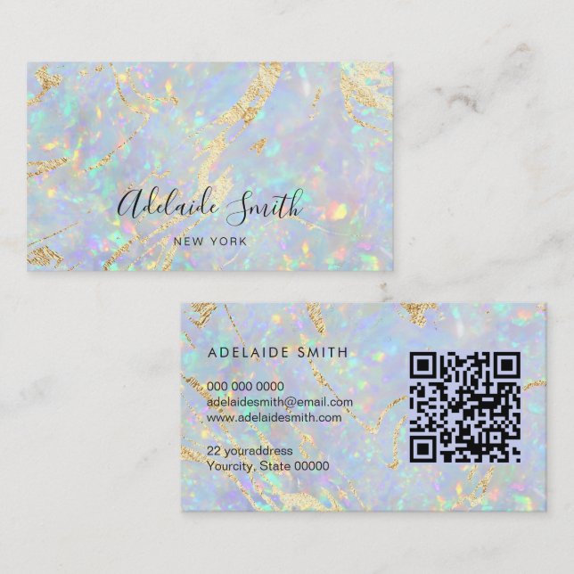 QR code iridescent opal stone texture Business Card (Front/Back)