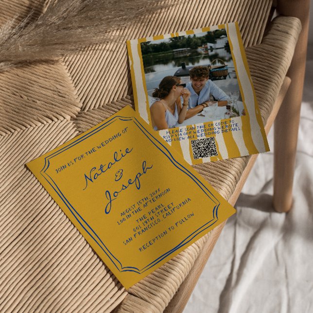 QR Code Italian Hand Written Photo Wedding Invitation (Creator Uploaded)