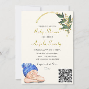 QR Code It's a Boy Sleeping Baby Shower Invitation