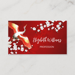 QR Code   Japanese Crane Red Business Card