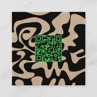 QR Code Kelly Green Retro Groovy Squiggles Kraft Square Business Card