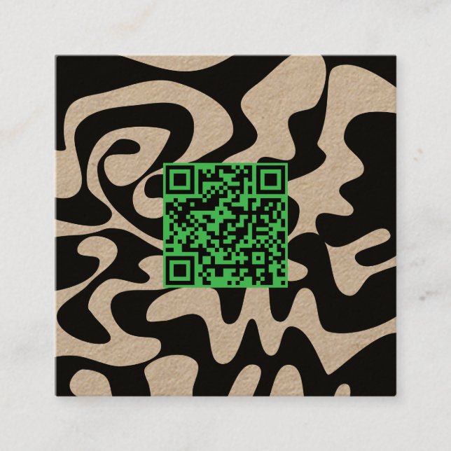 QR Code Kelly Green Retro Groovy Squiggles Kraft Square Business Card (Front)