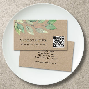 QR Code Landscape Designer Greenery Business Card