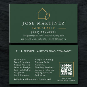 QR Code Landscaper Lawn Care Green Gold Business Card