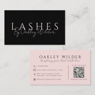 QR Code Lash Technician Blush Pink Black Business Card