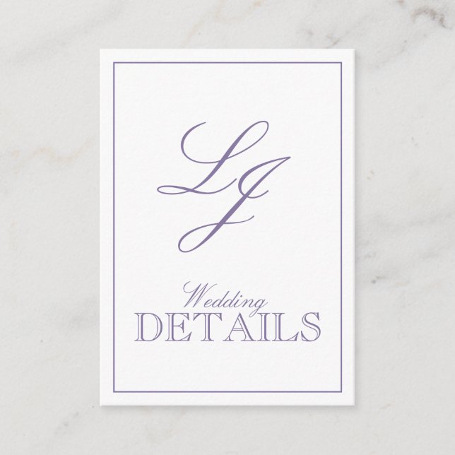 QR Code Lavender Script Monogram Wedding Details Enclosure Card (Front)