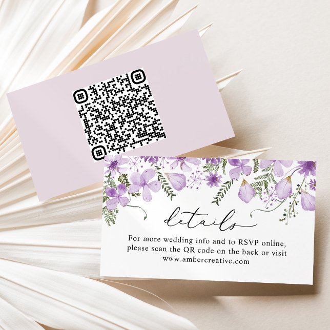 QR code Lavender Wedding Details Enclosure Card (Creator Uploaded)