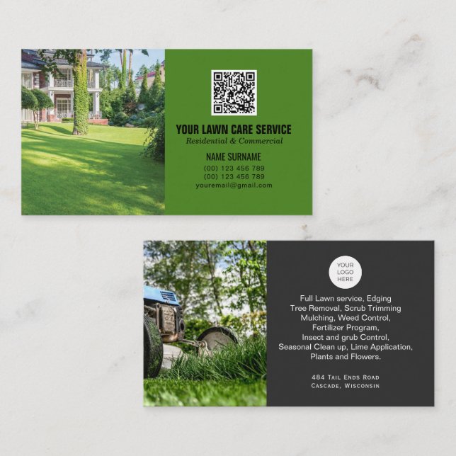 QR code Lawn care  networking modern  Business Card (Front/Back)