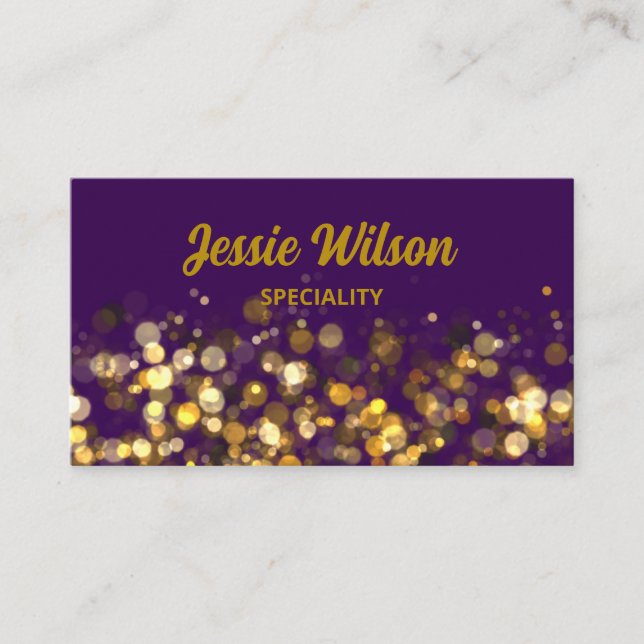 QR Code light glitter golden professional violet Business Card (Front)