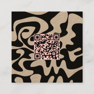 QR Code Light Pink Retro Groovy Squiggles Kraft Square Business Card