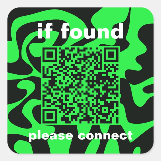 QR Code lime green cute lost found Square Sticker (Front)