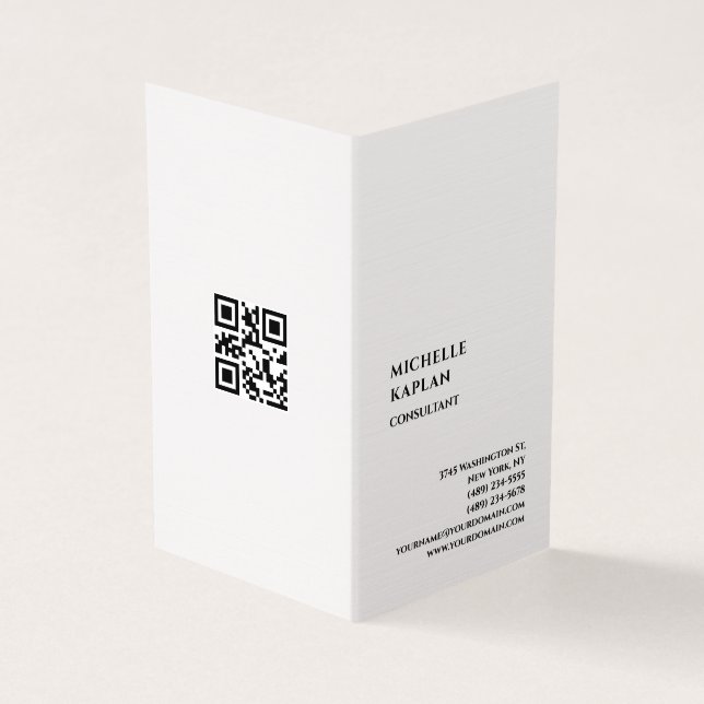 QR Code Linen Modern Professional Exclusive Business Card (Outside)