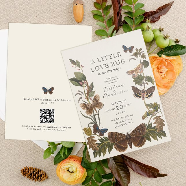 QR Code Little Love Bug Baby Shower Invitation (Creator Uploaded)