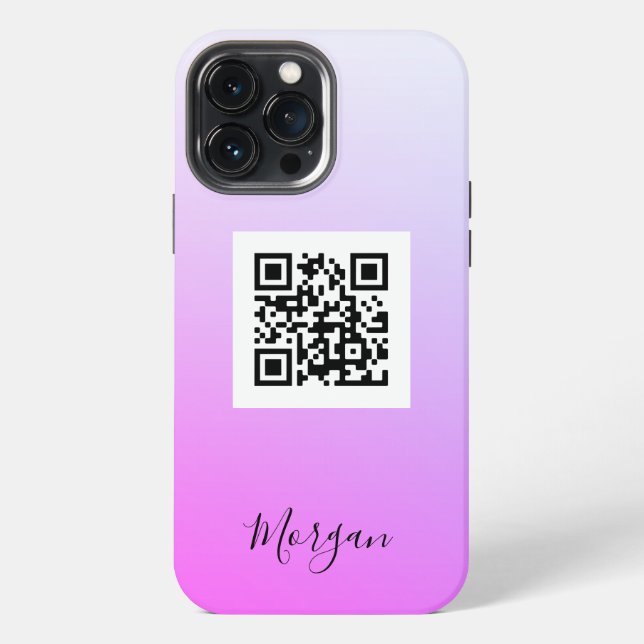 QR Code, Logo, Art or Photo, Name Gradient Fuchsia iPhone Case (Back)