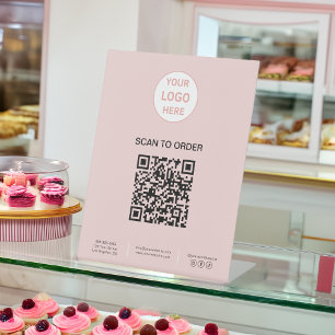 QR Code Logo Bakery Pink Business Pedestal Sign