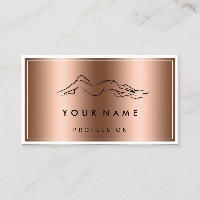 QR CODE Logo Body Sculpting Massage Rose Copper Business Card (Front)