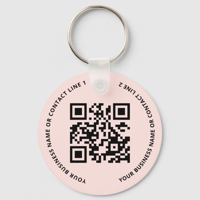 QR Code Logo Business Blush Pink Key Ring (Front)