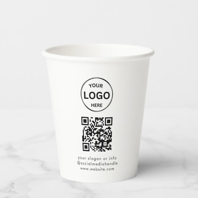 Qr Code Logo Business Minimalist Simple Paper Cups (Front)