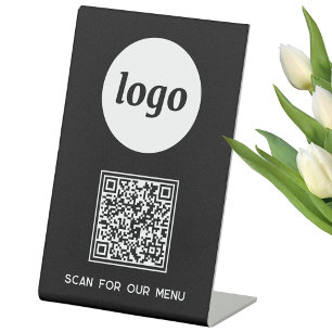QR Code Logo Business Scan for Menu Black Pedestal Sign