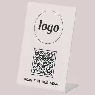 QR Code Logo Business Scan for Menu Blush Pink Pedestal Sign