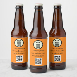 QR Code Logo Company Orange Business Corporate Beer Bottle Label