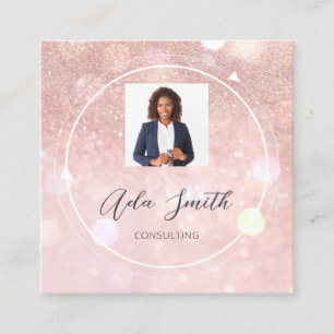 QR Code Logo Custom Custom Photo Rose Glitter Square Business Card