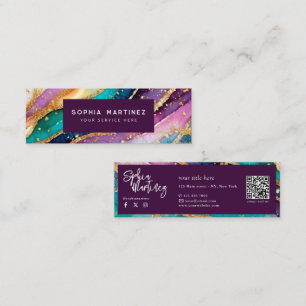 QR Code & Logo Elegant Rainbow Agate gold Glitter Mini Business Card