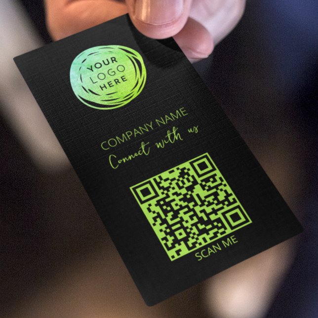 QR Code Logo Fluorescent Green Business Card (Creator Uploaded)
