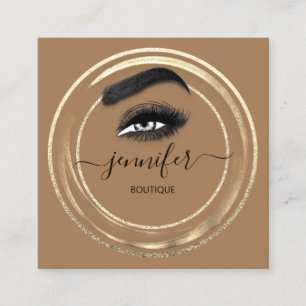 QR Code Logo Glitter Gold Brown Eyelash Microblade Square Business Card