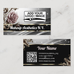 QR Code Logo Image Template Silver Rose Luxury Business Card