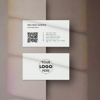 QR Code & Logo | Light Grey | Sleek & Smart Business Card