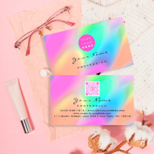 QR Code Logo Makeup Artist Hair Nails Holographic Business Card