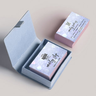 QR Code Logo Makeup Nails Silver Blue Business Card