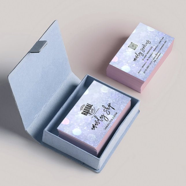 QR Code Logo Makeup Nails Silver Blue Business Card (QR Code Logo Makeup Nails Silver Blue Business Card )