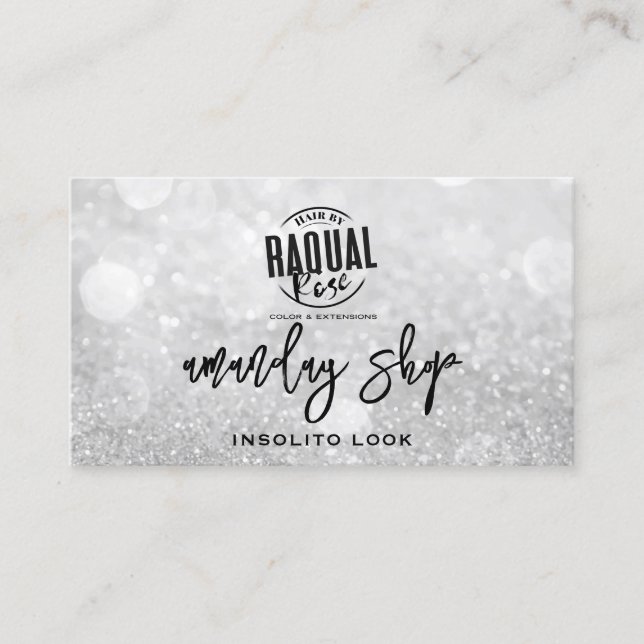 QR Code Logo Makeup Nails Silver Grey Glitter  Business Card (Front)